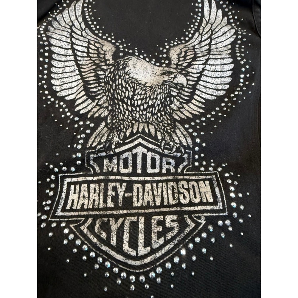 Harley-Davidson‎ Women Blk Rhinestone Eagle Zip Up Vest SZ  M See Measurements